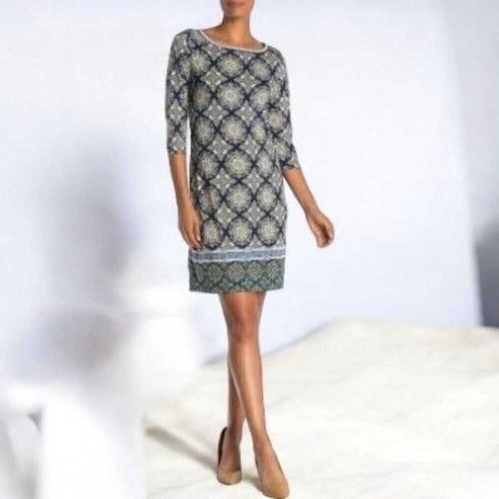Max Studio Geometric Navy Quarter Sleeve Printed Mini Shift Dress NEW Large - Picture 8 of 8